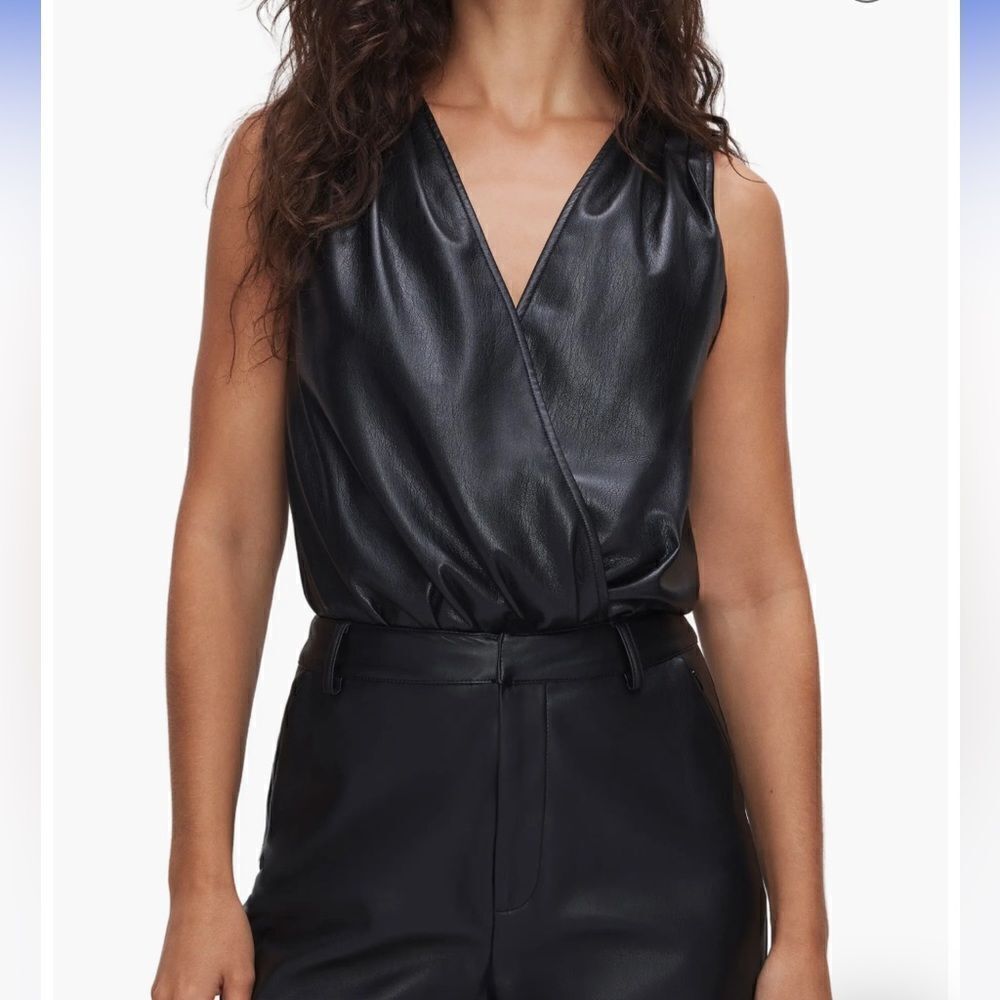 GOOD AMERICAN better than leather faux wrap bodysuit